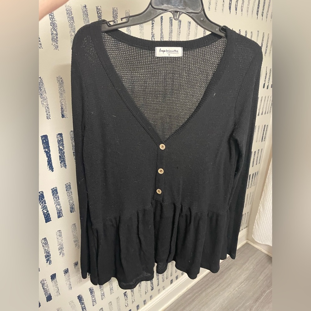 Open knit v neck sweater